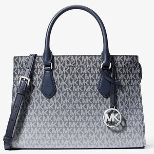 Michael Kors Sheila Medium Ombré Signature Logo Satchel Bag Navy Blue Multi